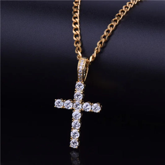 Gold Cross Necklace for Men Pendant Gold Color Copper Material