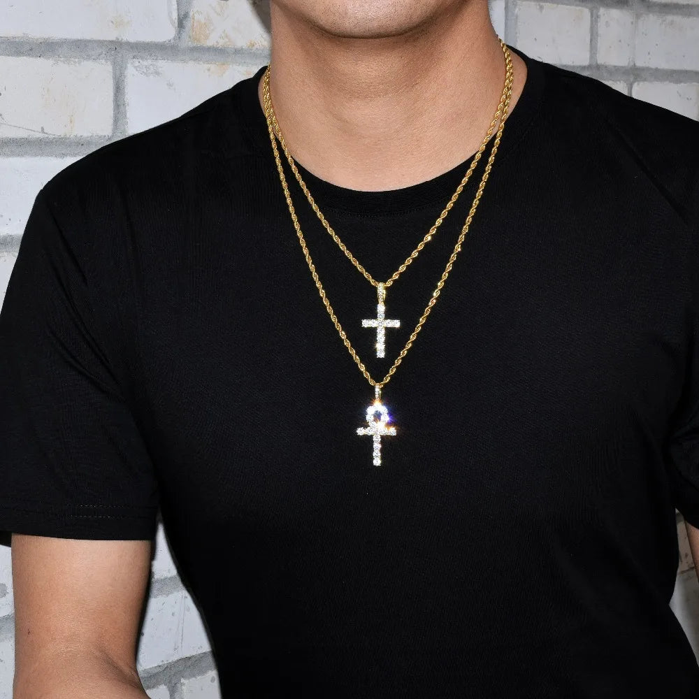 Gold Cross Necklace for Men Pendant Gold Color Copper Material