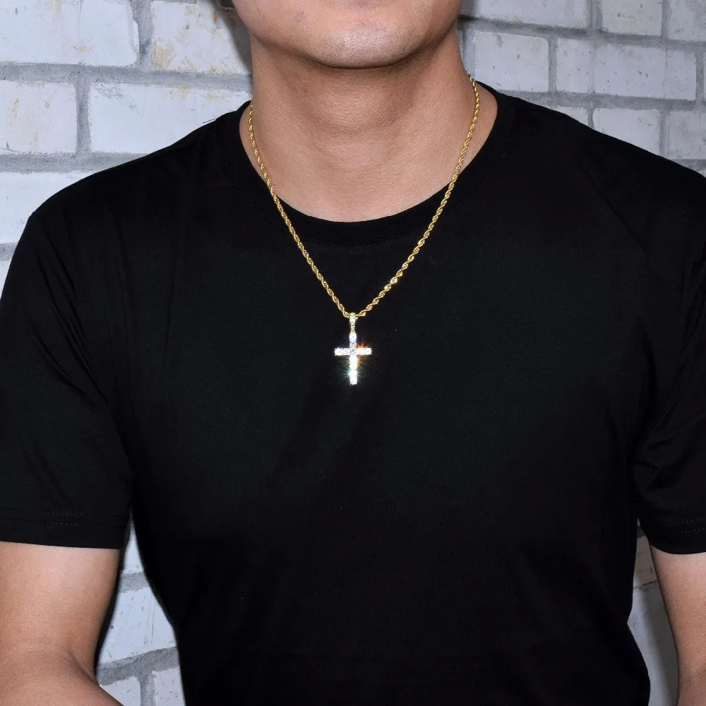 Gold Cross Necklace for Men Pendant Gold Color Copper Material