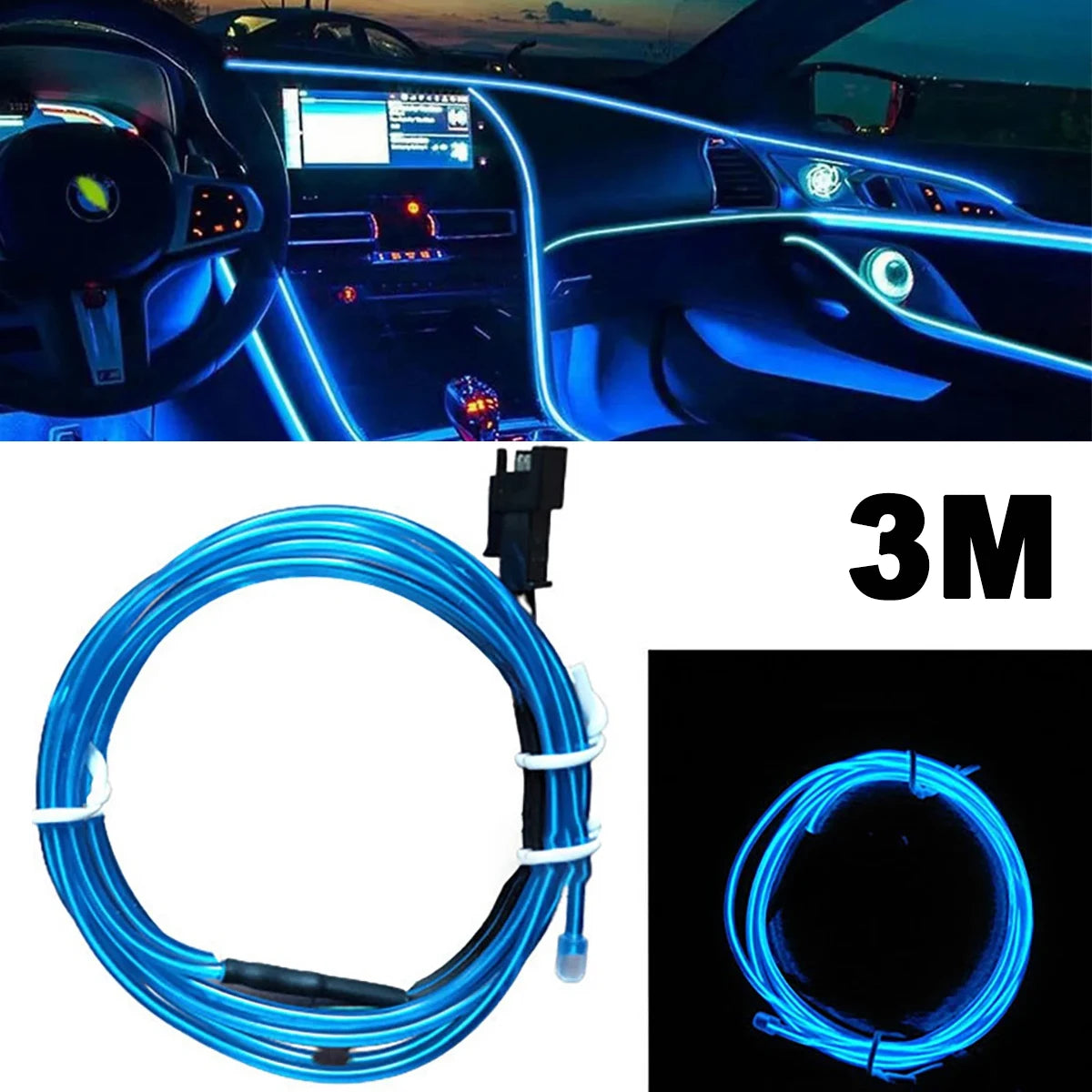 Led Strip Atmosphere Light Blue for DIY Flexible AUTO Interior Lamp Party Decoration Lights Neon Strips USB