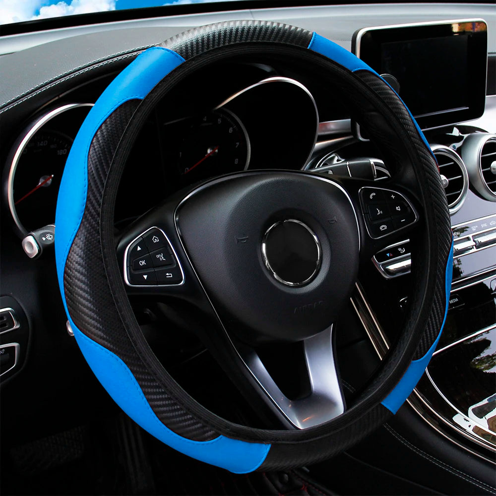 Carbon Fiber Leather Car Steering Wheel Cover without Inner Ring Suitable for 14.5-15 Inches of Automotive Supplies