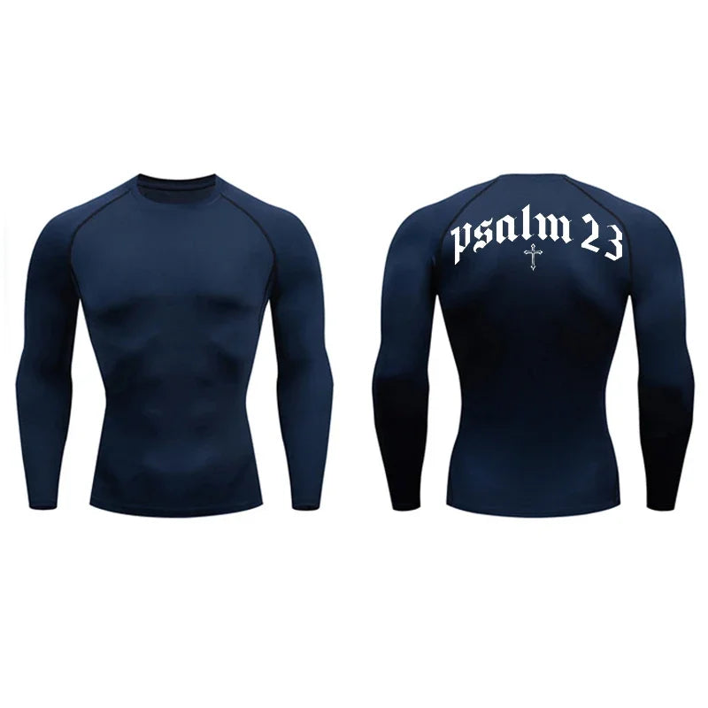 2025 Psalm 23 Cross Print Men's Sports Quick-Drying T-Shirt Tops Gym Workout Fitness Compression Shirt Short Sleeve S-3XL