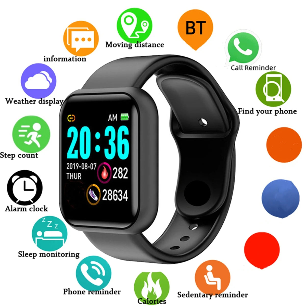 2025 Men Smart Watches Color Screen Bluetooth Woman Fitness Sport Bracelet Health Sleep Monitor Electronic Clock Kid Smartwatch Alarm