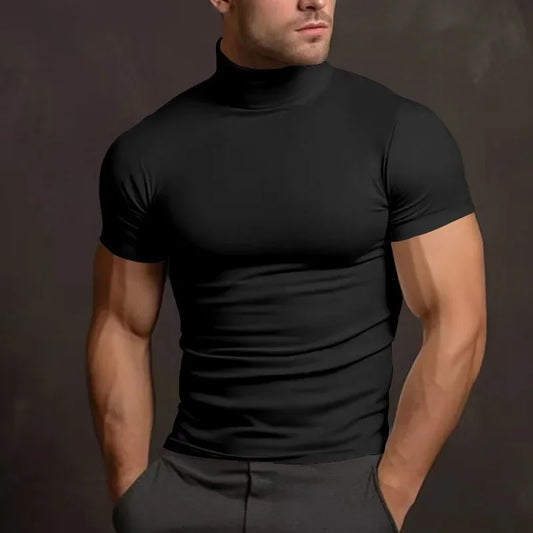 Summer fashions solid color short-sleeved fashion bottoming shirt men's tight turtleneck T-shirt