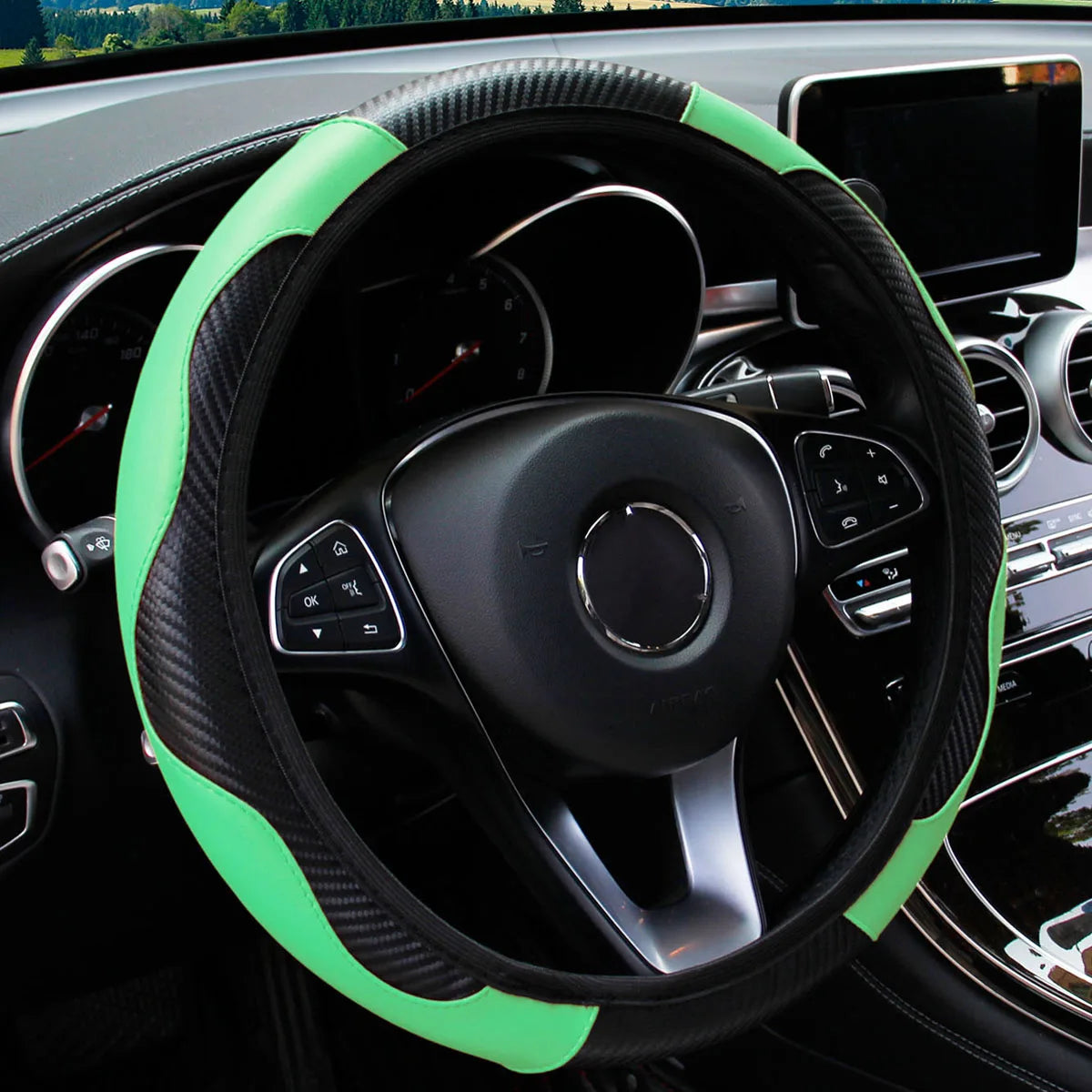 Carbon Fiber Leather Car Steering Wheel Cover without Inner Ring Suitable for 14.5-15 Inches of Automotive Supplies