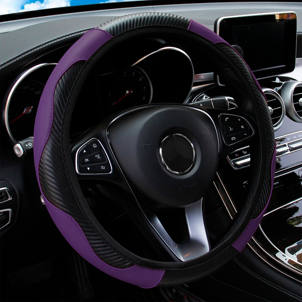 Carbon Fiber Leather Car Steering Wheel Cover without Inner Ring Suitable for 14.5-15 Inches of Automotive Supplies