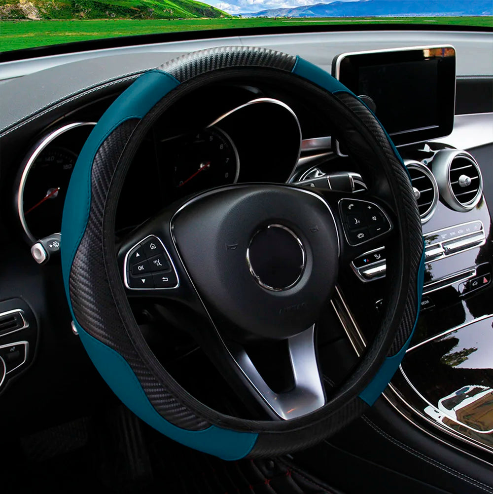 Carbon Fiber Leather Car Steering Wheel Cover without Inner Ring Suitable for 14.5-15 Inches of Automotive Supplies