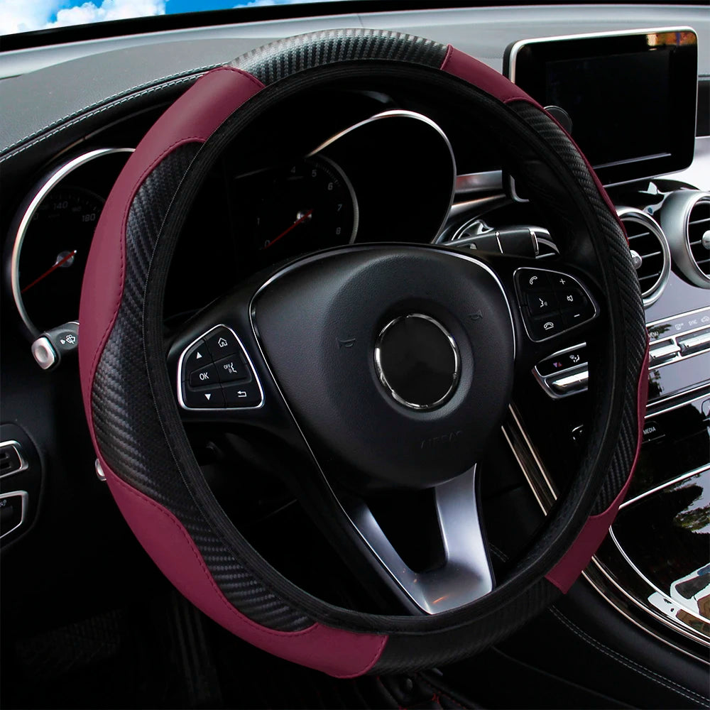 Carbon Fiber Leather Car Steering Wheel Cover without Inner Ring Suitable for 14.5-15 Inches of Automotive Supplies