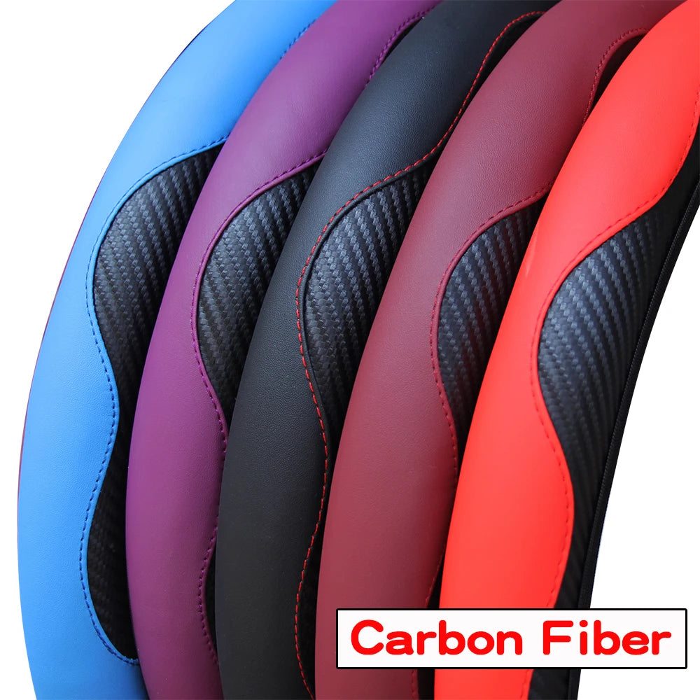 Carbon Fiber Leather Car Steering Wheel Cover without Inner Ring Suitable for 14.5-15 Inches of Automotive Supplies