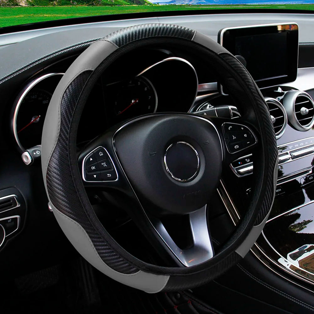 Carbon Fiber Leather Car Steering Wheel Cover without Inner Ring Suitable for 14.5-15 Inches of Automotive Supplies