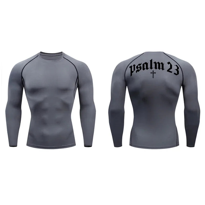 2025 Psalm 23 Cross Print Men's Sports Quick-Drying T-Shirt Tops Gym Workout Fitness Compression Shirt Short Sleeve S-3XL