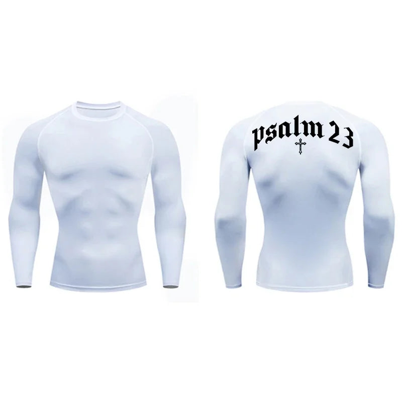 2025 Psalm 23 Cross Print Men's Sports Quick-Drying T-Shirt Tops Gym Workout Fitness Compression Shirt Short Sleeve S-3XL