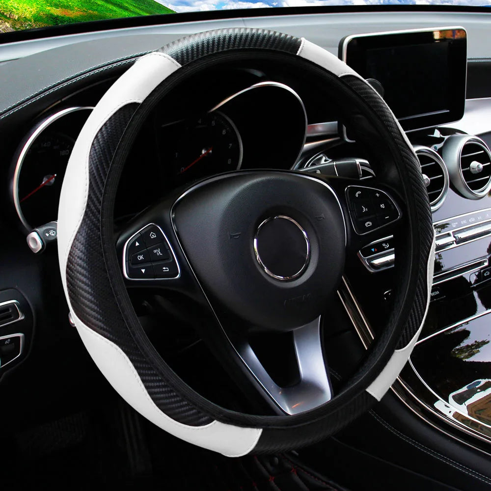 Carbon Fiber Leather Car Steering Wheel Cover without Inner Ring Suitable for 14.5-15 Inches of Automotive Supplies