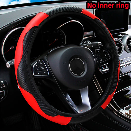 Carbon Fiber Leather Car Steering Wheel Cover without Inner Ring Suitable for 14.5-15 Inches of Automotive Supplies